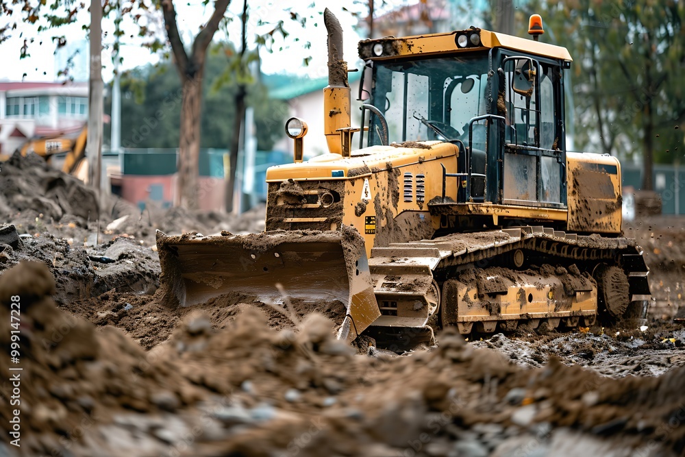 Bulldozer working on the construction site Bulldozer working on the construction site