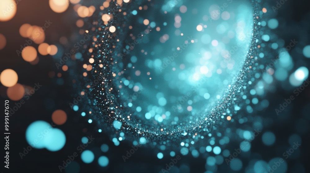 Fototapeta premium Blue glowing particles create a dynamic atmosphere as they swirl through an otherworldly tunnel, evoking a sense of wonder and exploration