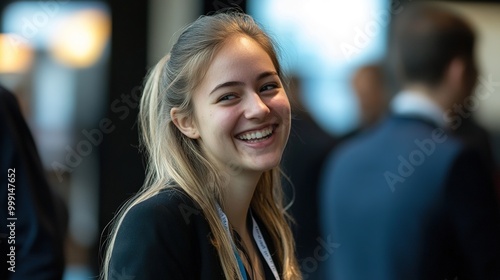 Smiling Woman in Professional Environment photo