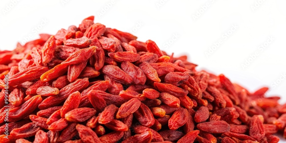 Fototapeta premium Goji berries isolated on background, close up, superfood, healthy, antioxidant, red, ripe, fresh, organic, nutrition, vitamin, berry