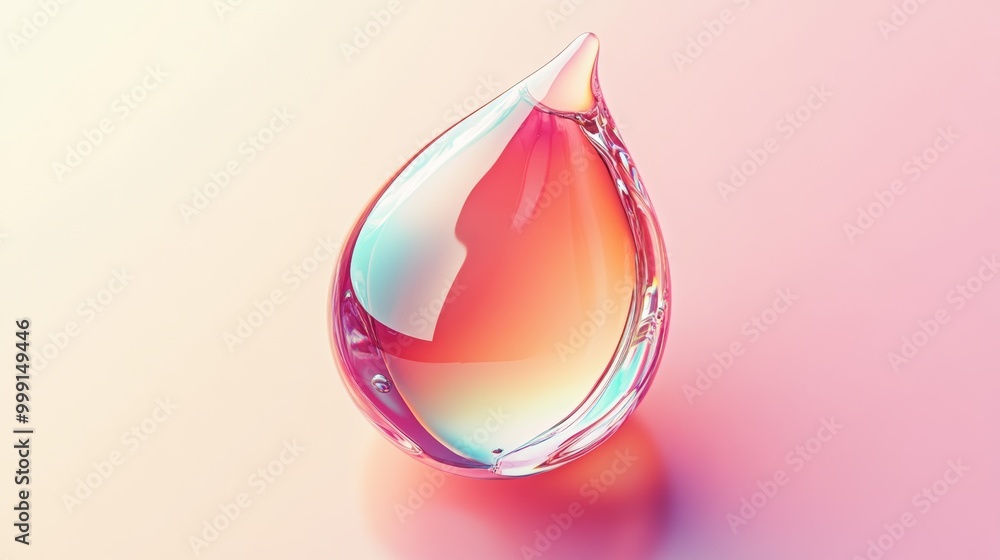 A vibrant 3d illustration of a skincare droplet, showcasing its glossy surface and light reflections. The droplet is isolated against a soft background, symbolizing purity and hydration A vibrant 3d illustration of a skincare droplet, showcasing its glossy surface and light reflections. The droplet is isolated against a soft background, symbolizing purity and hydration