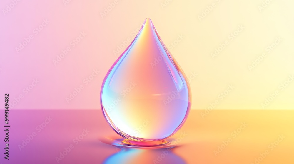 A vibrant 3d illustration of a skincare droplet, showcasing its glossy surface and light reflections. The droplet is isolated against a soft background, symbolizing purity and hydration A vibrant 3d illustration of a skincare droplet, showcasing its glossy surface and light reflections. The droplet is isolated against a soft background, symbolizing purity and hydration