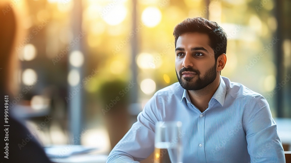 Thoughtful Man in Modern Café Setting Thoughtful Man in Modern Café Setting