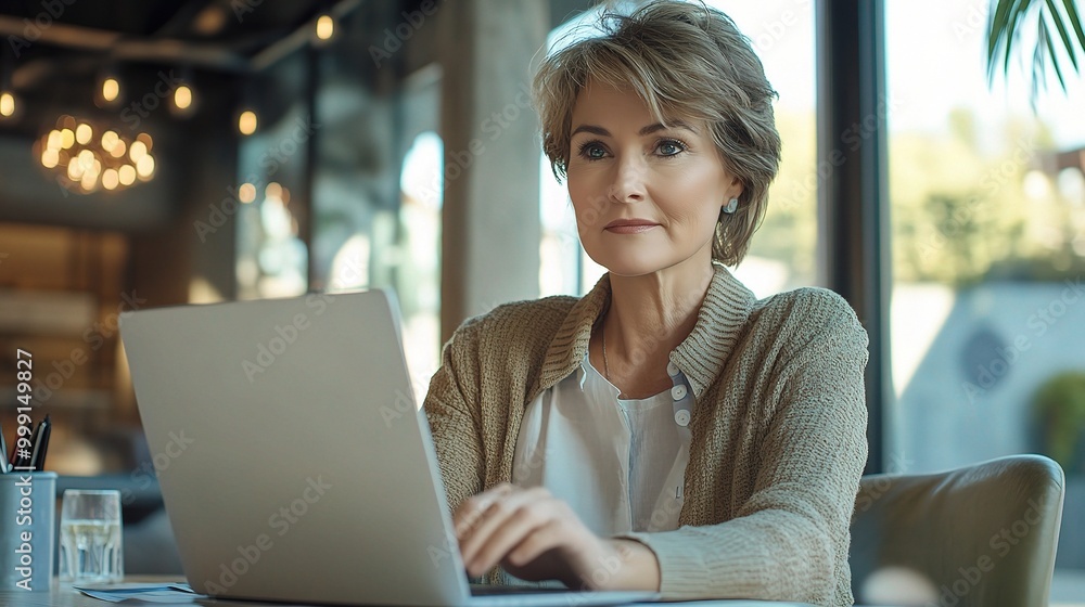 Professional Woman Working on Laptop in Modern Office Professional Woman Working on Laptop in Modern Office
