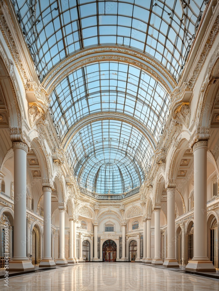 Fototapeta premium Ornate glass ceiling and architectural interior