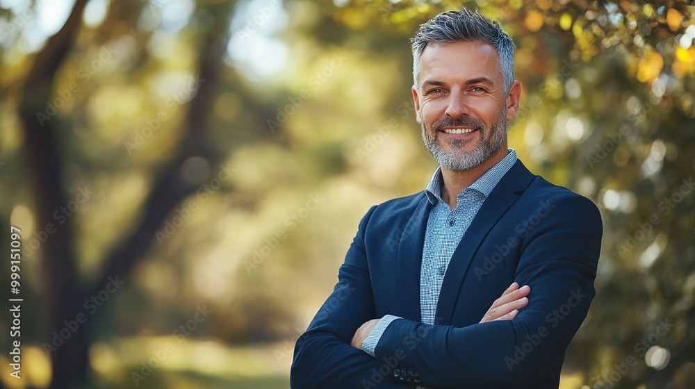 Confident Businessman Smiling in Nature Confident Businessman Smiling in Nature