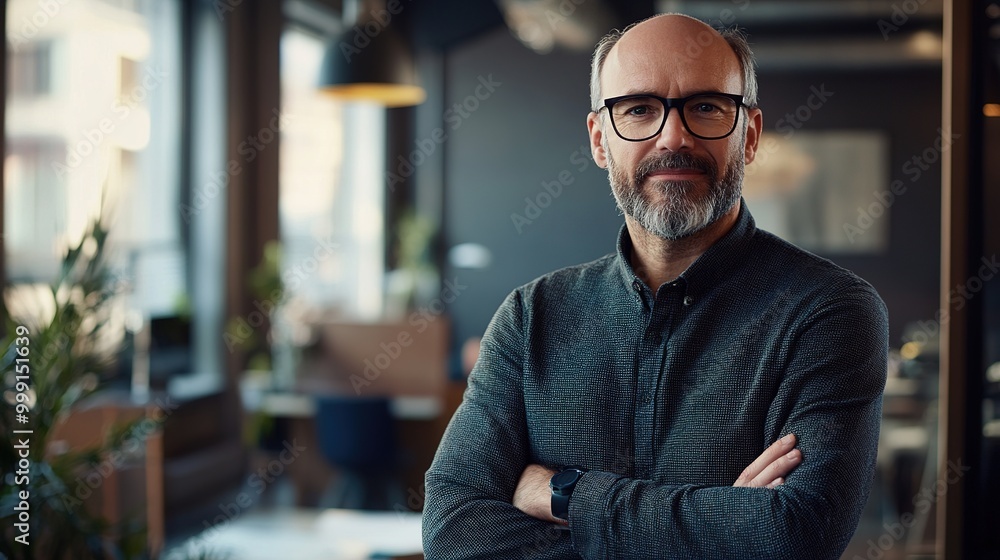 Confident Man in Modern Office Setting Confident Man in Modern Office Setting