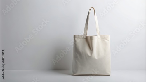 Empty tote bag mockup on white background with space for customization, blank, customizable, design, tote, handle, canvas