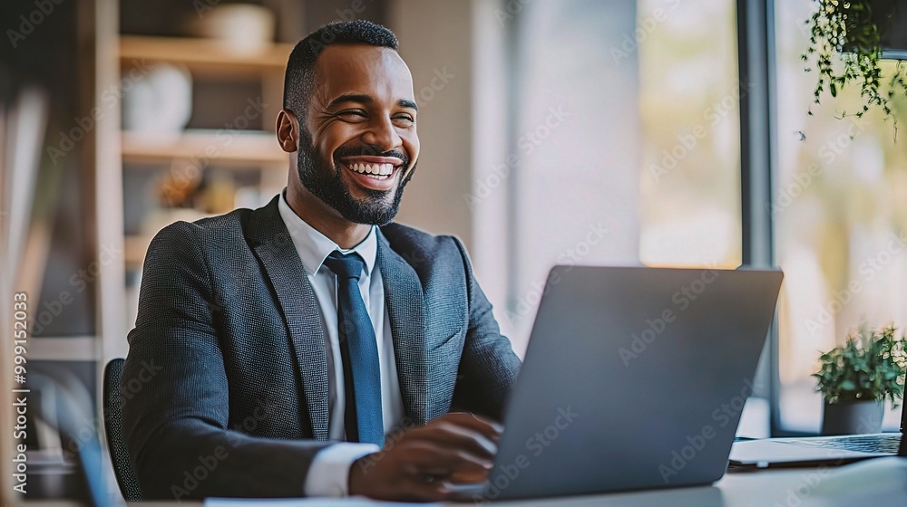 Professional Man Working on Laptop in Modern Office Professional Man Working on Laptop in Modern Office
