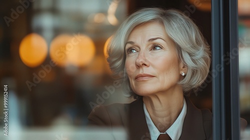 Thoughtful Senior Woman in Cafe Setting
