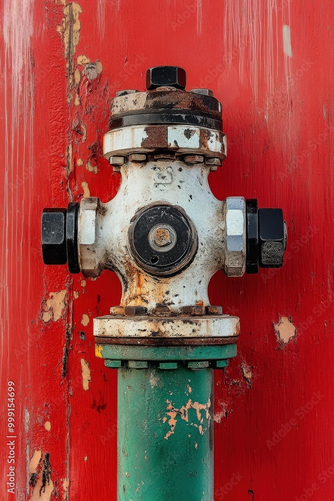 Rustic industrial valve on red painted surface
