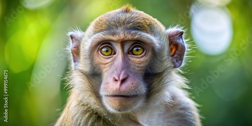 A mischievous monkey making eye contact with someone, monkey, primate, animal, jungle, wildlife, curious, playful