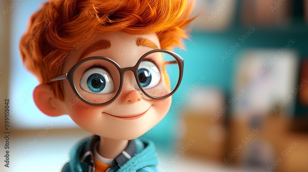 3D Cartoon Boy with Bright Red Hair and Glasses, Cheerful Character Design 3D Cartoon Boy with Bright Red Hair and Glasses, Cheerful Character Design