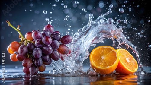 Water splash on grape and orange, water, splash, fruit, grape, orange, fresh, natural, healthy, organic, vibrant, colorful