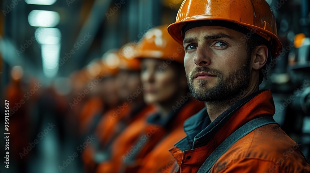 Group of Industrial Workers in Safety Helmets Generative AI Group of Industrial Workers in Safety Helmets Generative AI