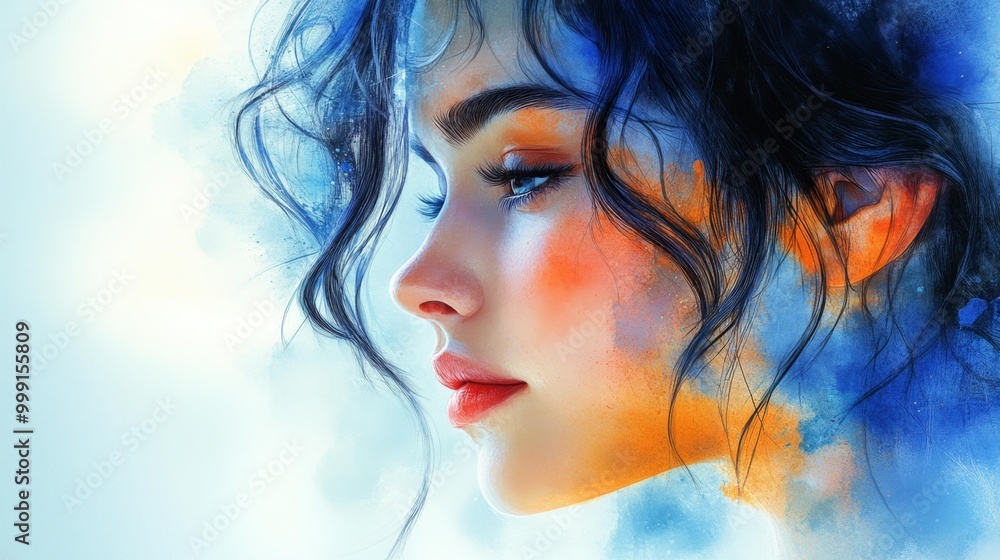 Abstract artistic portrait of a woman in blue and orange tones Generative AI Abstract artistic portrait of a woman in blue and orange tones Generative AI
