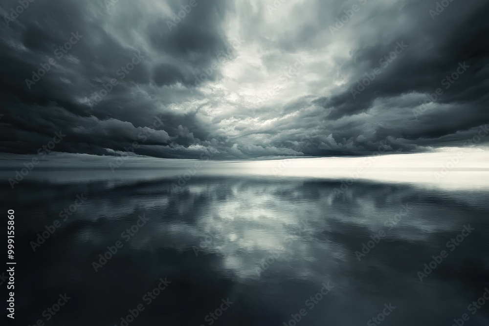 Obraz premium Dramatic stormy clouds over calm ocean
