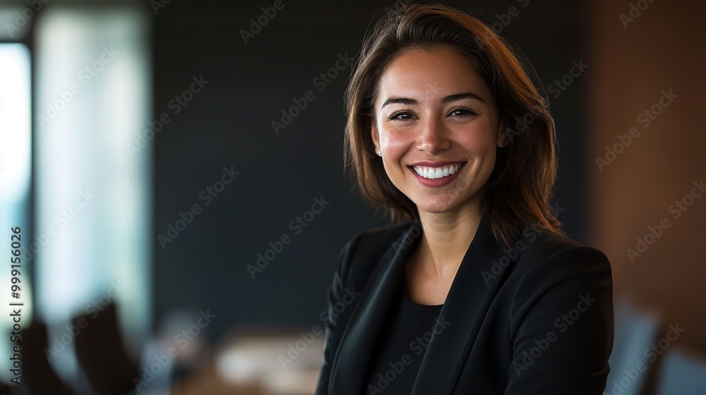 Professional Woman Smiling in Office Environment Professional Woman Smiling in Office Environment