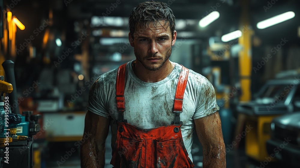 Portrait of a Dirty Mechanic in a Garage Generative AI Stock Photo ...
