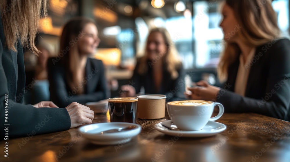 Business Meeting with Coffee in Modern Cafe Business Meeting with Coffee in Modern Cafe