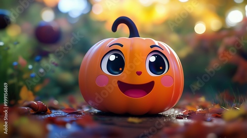 Cute kawaii pumpkin design, ideal for festive Halloween decorations, bringing whimsy and fun to children's spaces with its cheerful expression