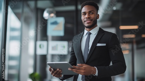 Business Professional with Tablet in Modern Office