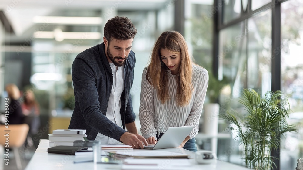 Professionals Collaborating in Modern Office Space Professionals Collaborating in Modern Office Space