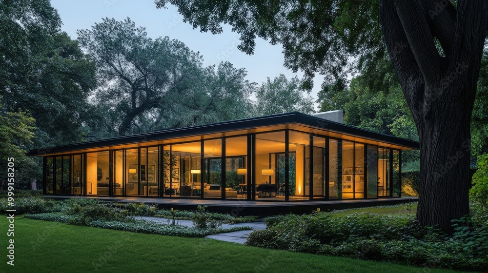 modern glass house in lush forest setting modern glass house in lush forest setting