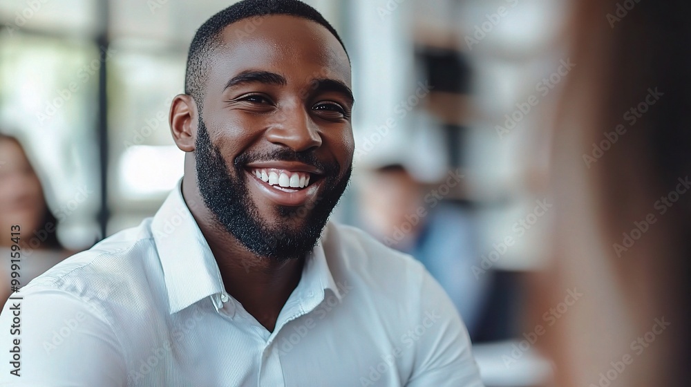 Obraz premium Smiling Man in Office Setting