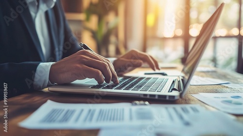 Business Professional Working on Laptop at Office Desk