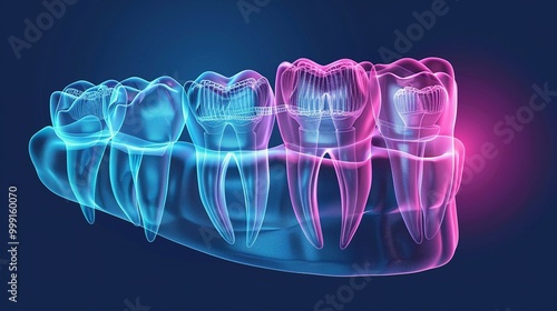 Wisdom Tooth Growth and Dental Evaluation: X-ray Illustration of Teeth Anatomy in Medical Context photo