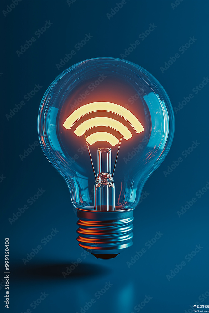 Innovative lightbulb illustration featuring Wi-Fi signal bars inside ...