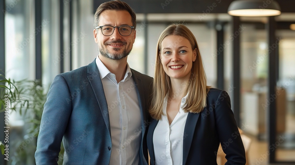 Professional Couple in Modern Office Setting Professional Couple in Modern Office Setting