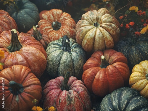 Close up of pumpkins in a garden