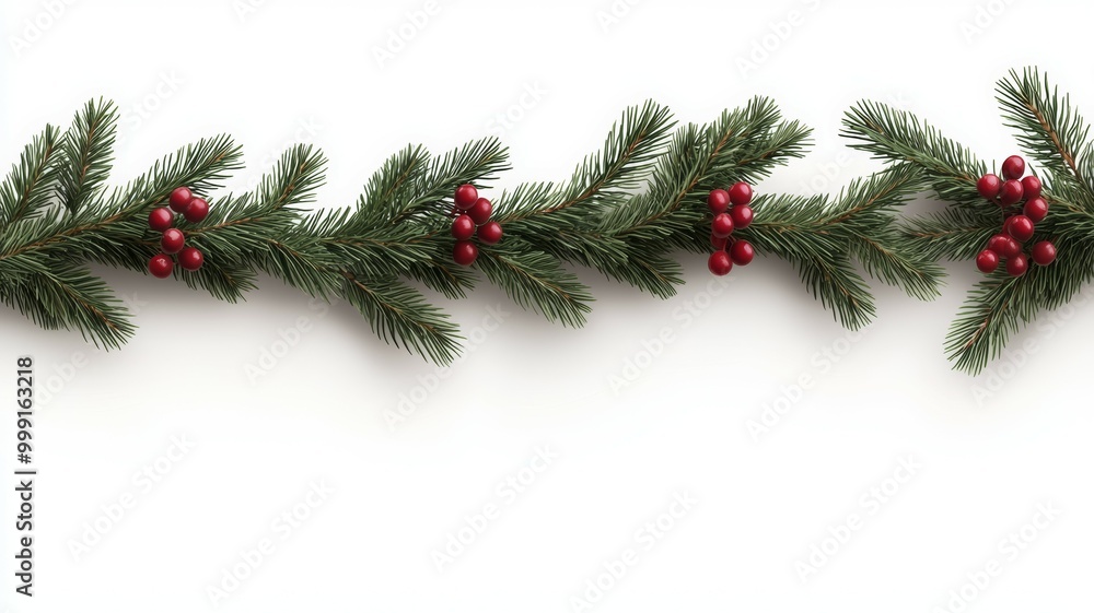 A white background with a red and green Christmas tree with berries A white background with a red and green Christmas tree with berries
