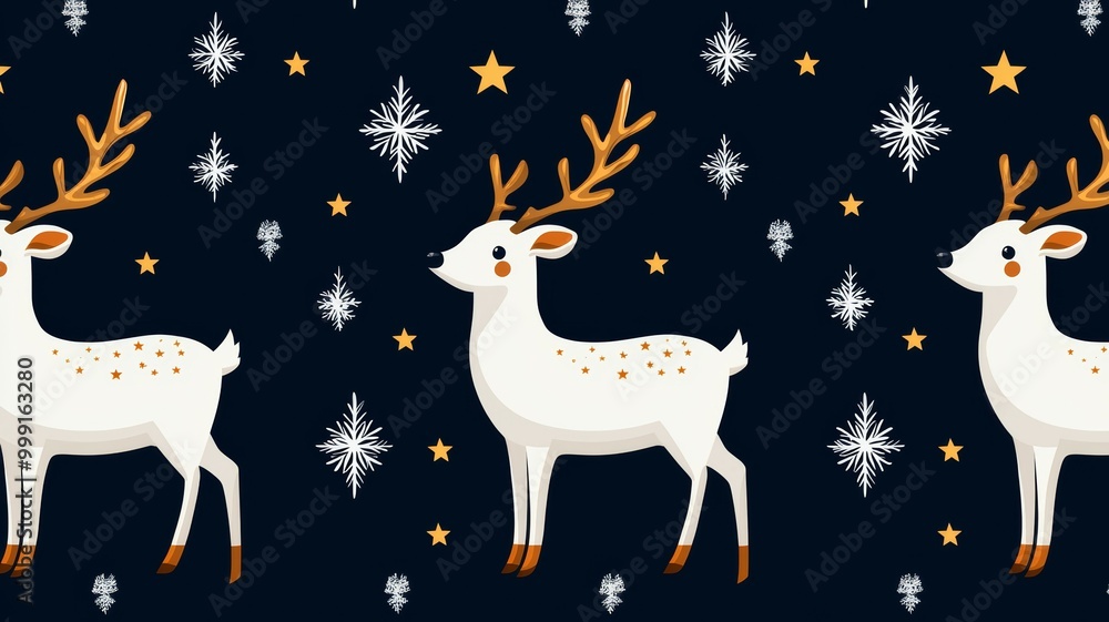 A pattern of three deer with antlers and stars in the background A pattern of three deer with antlers and stars in the background