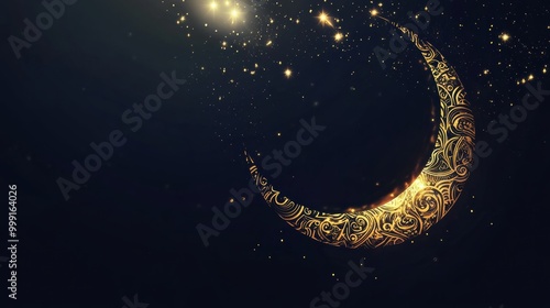 Blue and gold Abstract background and golden moon on New Year's