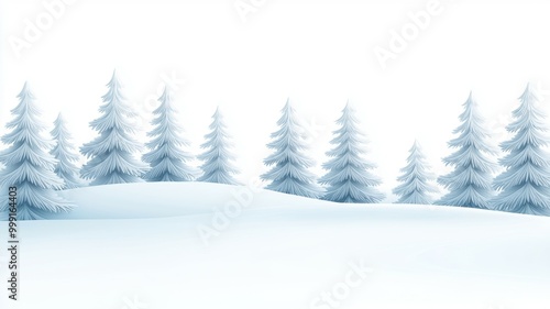 A snowy landscape with a row of white pine trees