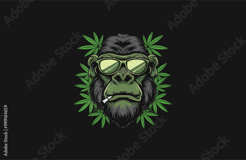Monkey and cannabis logo style icon design template vector illustration