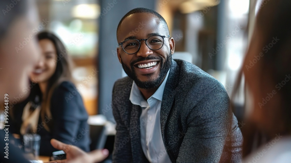 Smiling Businessman Engaging in Team Discussion Smiling Businessman Engaging in Team Discussion