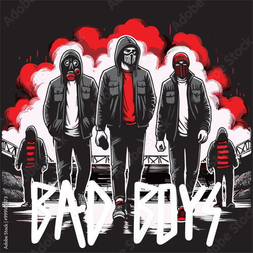 Illustration vector of football fans ultras hooligan group with red white color and black background