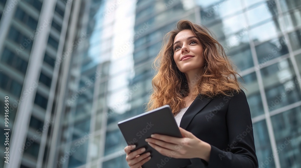 Fototapeta premium Confident Woman in Business Setting with Tablet