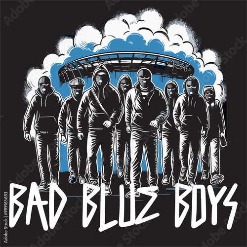 Vector design illustration of a group of ultras hooligans football supporters