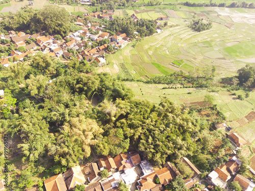 Aerial drone of countryside view of Cikancung, West Java. Indonesia . A small village in a remote part of the Java island in Indonesia. photo