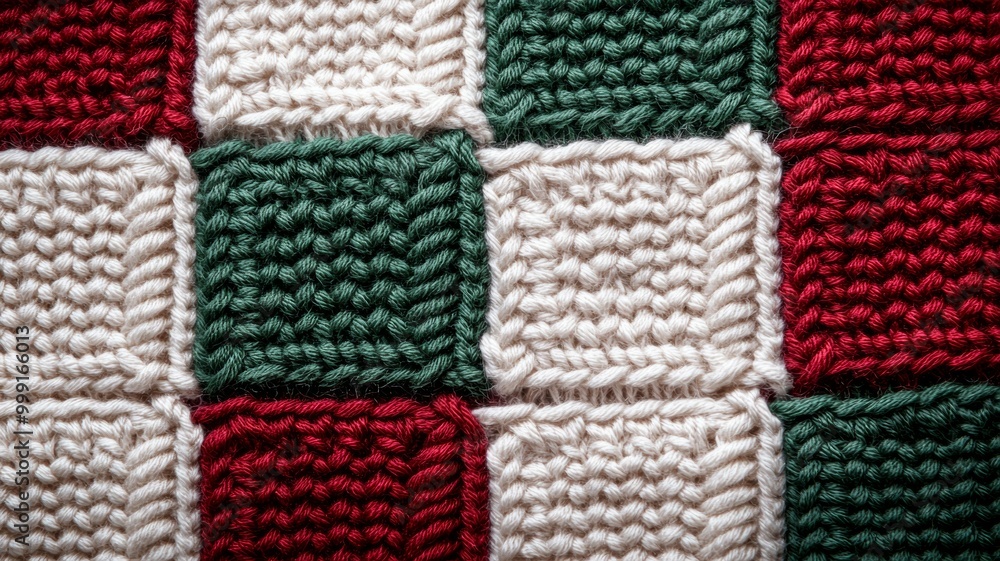 A knitted piece of fabric with a checkered pattern A knitted piece of fabric with a checkered pattern