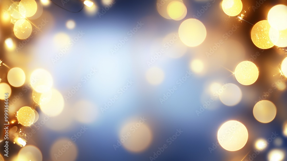 A blurry image of a blue background with yellow and orange lights A blurry image of a blue background with yellow and orange lights
