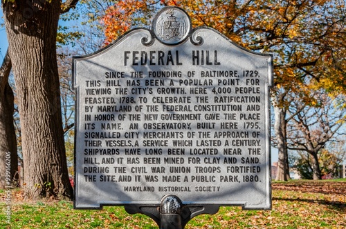 Federal Hill Historical Marker, Baltimore Maryland USA photo