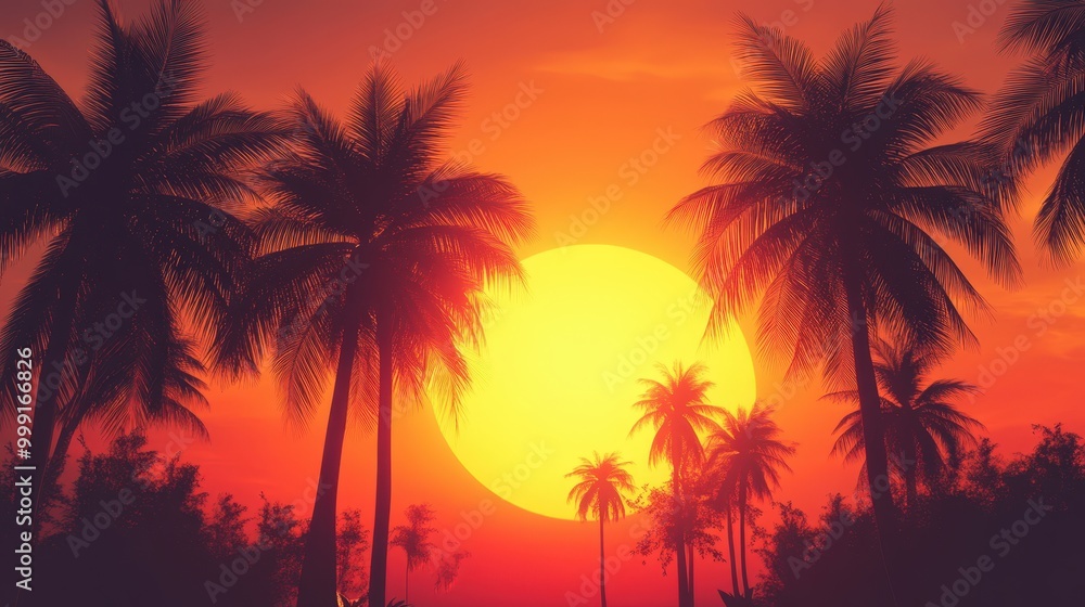 tropical sunset with palm trees silhouette tropical sunset with palm trees silhouette