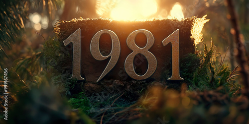 Sign with numbers 1981 nature background, year