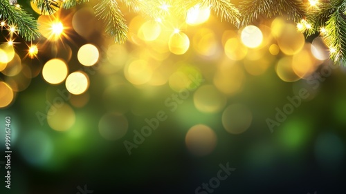 A green background with a bunch of lights and a tree